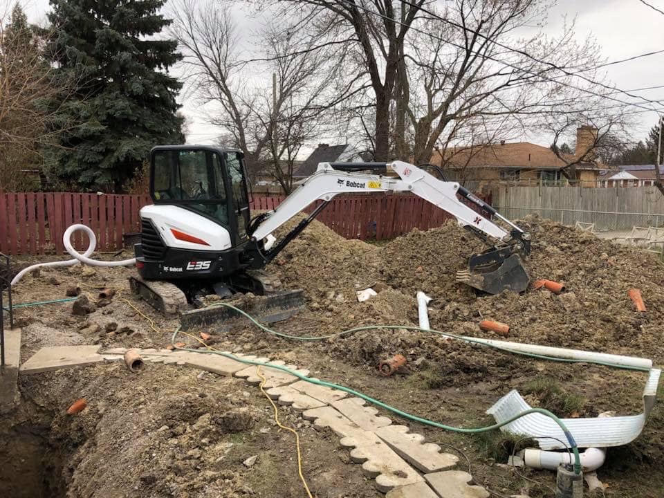 Foundation excavation for exterior waterproofing with complete perimeter access