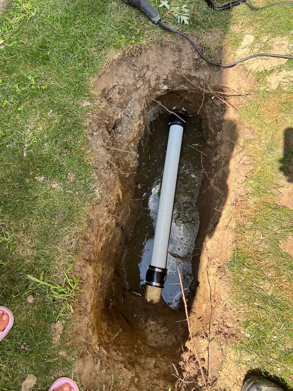 Sewer pipe hydro jetting results showing before and after cleaning comparison